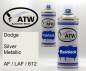 Preview: Dodge, Silver Metallic, AF / LAF / 612: 400ml Sprühdose + 400ml Klarlack - Set, von ATW Autoteile West.